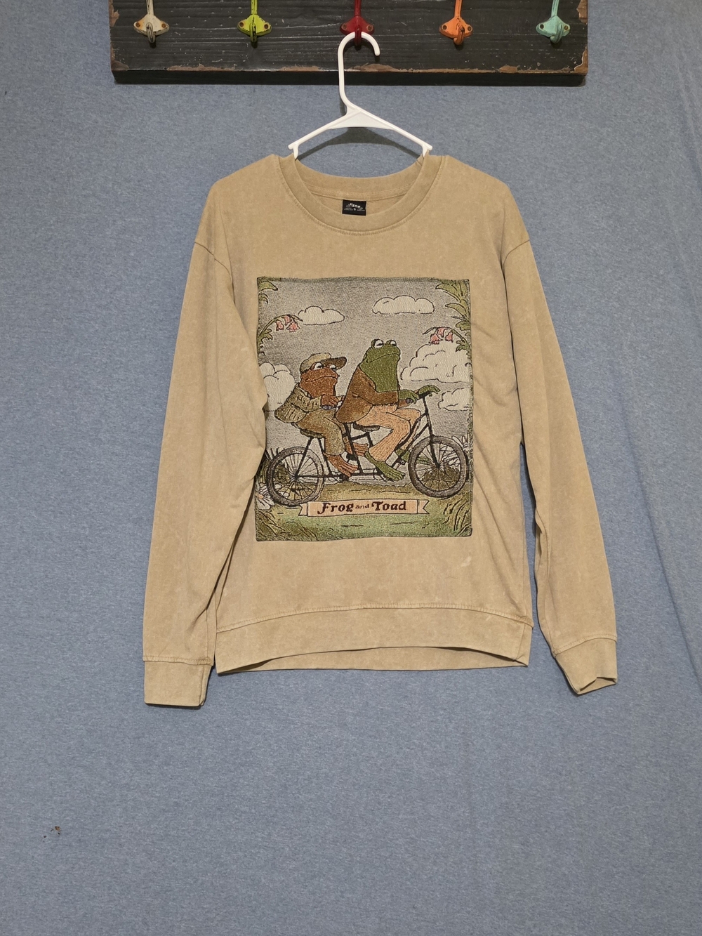 Beige Frog and Toad Graphic Crewneck Sweatshirt